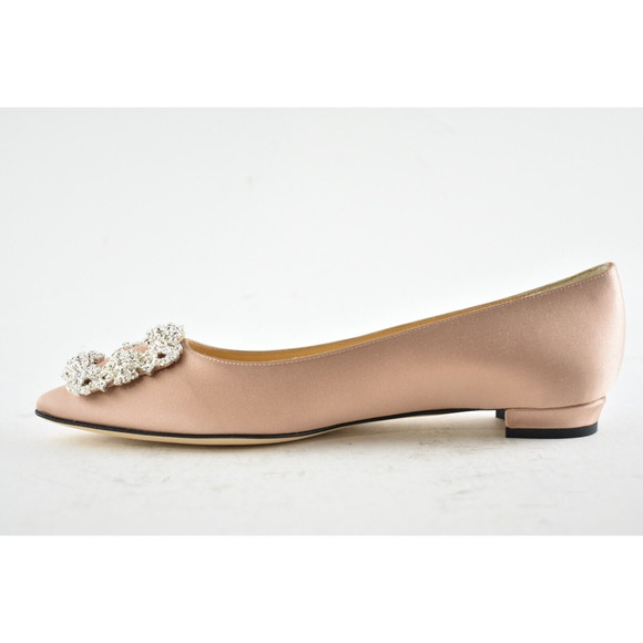 Manolo Blahnik Hangisi Beige Rose Satin Jewel Buckle Ballerina Ballet Flat 36 - Picture 7 of 10